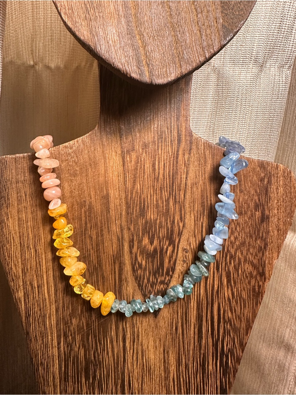 Multicolor Chakra Crystal Chip Necklace - Yellow, Blue, Peach, Green